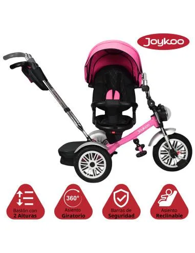 Triciclo para Niños Asiento Reclinable Giratorio 360 Luz y Sonido Llantas de Goma | Joykoo Tienda Oficial
