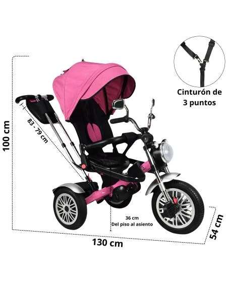 Triciclo para Niños Asiento Reclinable Giratorio 360 Luz y Sonido Llantas de Goma | Joykoo Tienda Oficial