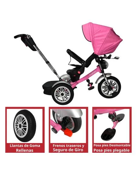 Triciclo para Niños Asiento Reclinable Giratorio 360 Luz y Sonido Llantas de Goma | Joykoo Tienda Oficial