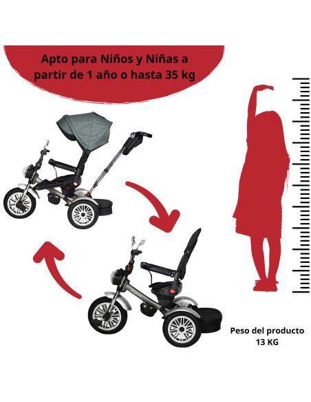 Triciclo para Niños Asiento Reclinable Giratorio 360 Luz y Sonido Llantas de Goma | Joykoo Tienda Oficial