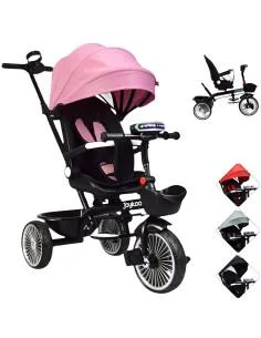 Triciclo para Niños Asiento Giratorio Reclinable con Luz y Sonido  - 1 2