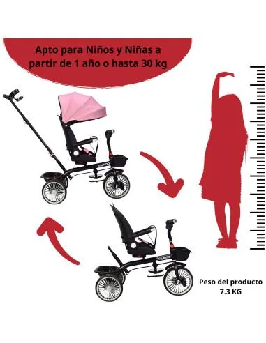 Triciclo para Niños Asiento Giratorio Reclinable con Luz y Sonido | Joykoo Tienda Oficial
