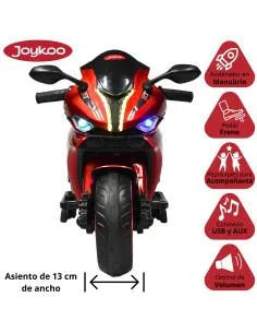 Moto Montable Eléctrica para Niños Luces Led Sonido y Freno Batería 12v Joykoo - 1 2