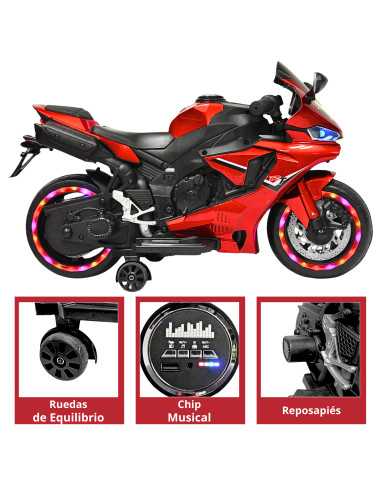 Moto Montable Eléctrica para Niños Luces Led Sonido y Freno Batería 12v | Joykoo Tienda Oficial