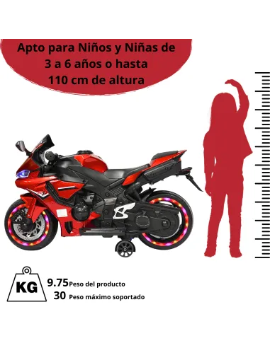 Moto Montable Eléctrica para Niños Luces Led Sonido y Freno Batería 12v | Joykoo Tienda Oficial