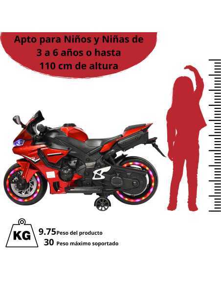Moto Montable Eléctrica para Niños Luces Led Sonido y Freno Batería 12v | Joykoo Tienda Oficial