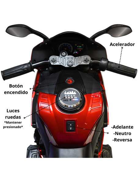 Moto Montable Eléctrica para Niños Luces Led Sonido y Freno Batería 12v | Joykoo Tienda Oficial