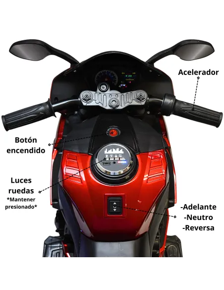 Moto Montable Eléctrica para Niños Luces Led Sonido y Freno Batería 12v | Joykoo Tienda Oficial