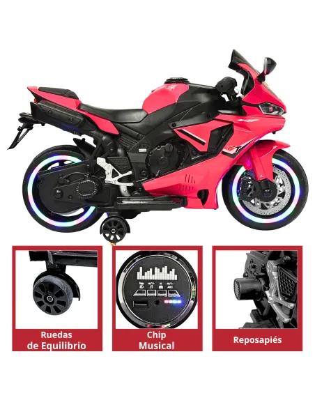 Moto Montable Eléctrica para Niños Luces Led Sonido y Freno Batería 12v | Joykoo Tienda Oficial