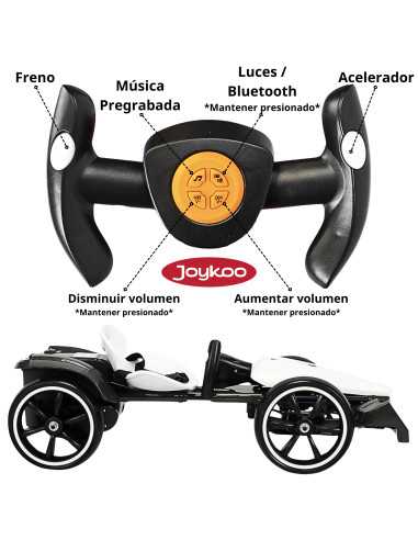 Montable Electrico para Niños Go Kart Luz Sonido Bluetooth Batería 12v | Joykoo Tienda Oficial