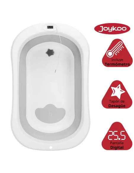 Bañera para Bebé Plegable con Cojín Tapón de Drenaje y Termómetro | Joykoo Tienda Oficial