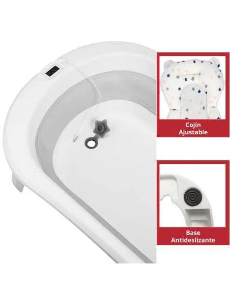 Bañera para Bebé Plegable con Cojín Tapón de Drenaje y Termómetro | Joykoo Tienda Oficial
