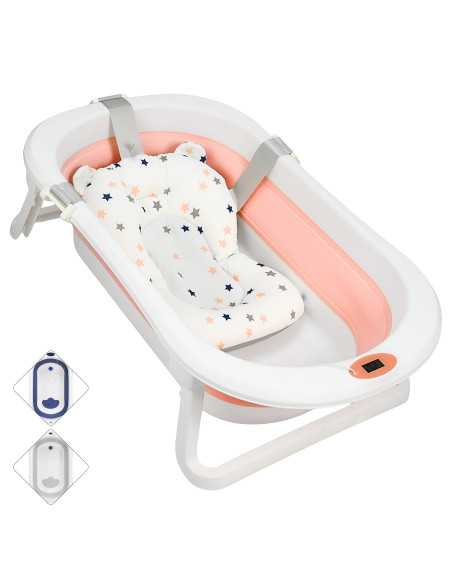 Bañera para Bebé Plegable con Cojín Tapón de Drenaje y Termómetro | Joykoo Tienda Oficial