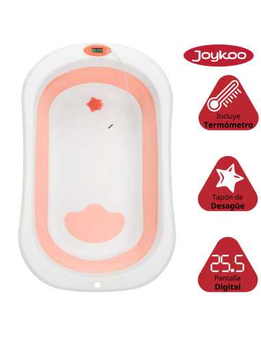 Bañera para Bebé Plegable con Cojín Tapón de Drenaje y Termómetro | Joykoo Tienda Oficial