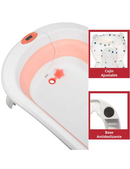 Bañera para Bebé Plegable con Cojín Tapón de Drenaje y Termómetro | Joykoo Tienda Oficial