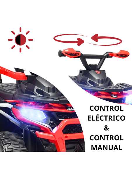 Montable Electrico para Niños Híbrido con Bastón Dirigible y Pedal Acelerador Barras de Seguridad Luces Batería 6v | Joykoo Tienda Oficial