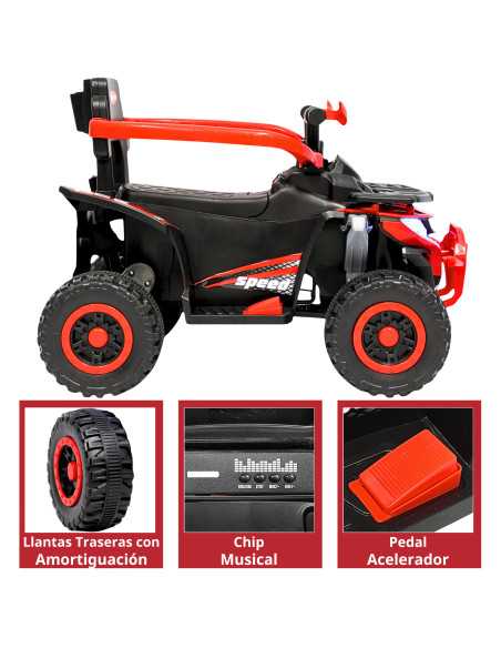 Montable Electrico para Niños Híbrido con Bastón Dirigible y Pedal Acelerador Barras de Seguridad Luces Batería 6v | Joykoo Tienda Oficial
