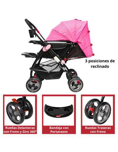 Carriola para Bebé Manubrio Reversible Asiento Reclinable Frenos y Cinturón de Seguridad Soporta hasta 15 kg | Joykoo Tienda Oficial