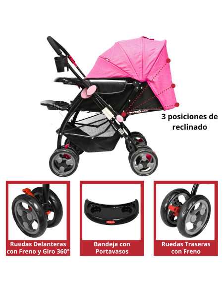Carriola para Bebé Manubrio Reversible Asiento Reclinable Frenos y Cinturón de Seguridad Soporta hasta 15 kg | Joykoo Tienda Oficial