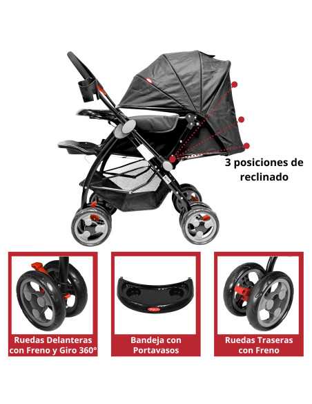 Carriola para Bebé Manubrio Reversible Asiento Reclinable Frenos y Cinturón de Seguridad Soporta hasta 15 kg | Joykoo Tienda Oficial
