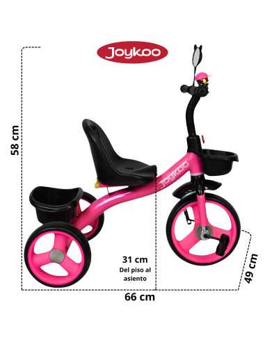 Triciclo para Niños con Timbre y Espejo Ruedas de Eva Canastas Trasera y Delantera Apto a partir de 2 Años Soporta hasta 20 kg | Joykoo Tienda Oficial