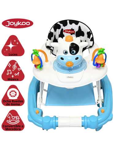 Andadera para Bebé Mecedora Vaca con Sonido Bastón Toldo Altura Ajustable Ruedas de Goma Apta desde 6 meses | Joykoo Tienda Oficial