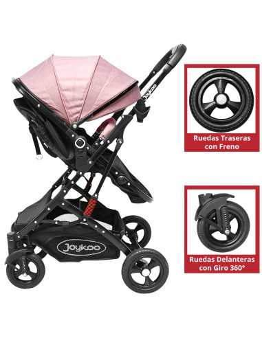 Carriola para Bebé con Asiento Reversible Convertible a Bambineto Ruedas de Goma Plegable Cinturón de 5 Puntos | Joykoo Tienda Oficial