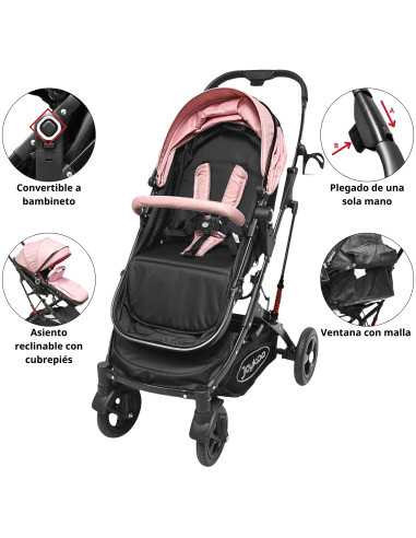 Carriola para Bebé con Asiento Reversible Convertible a Bambineto Ruedas de Goma Plegable Cinturón de 5 Puntos | Joykoo Tienda Oficial