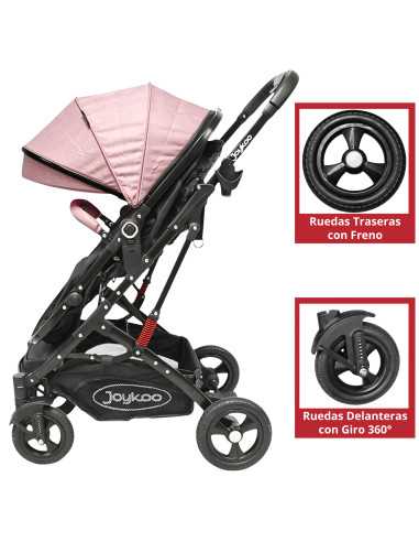 Carriola para Bebé con Portabebé Reversible Convertible a Bambineto Ruedas de Goma con Freno Plegable Cinturón de 5 Puntos | Joykoo Tienda Oficial