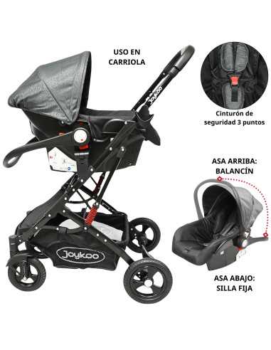 Carriola para Bebé con Portabebé Reversible Convertible a Bambineto Ruedas de Goma con Freno Plegable Cinturón de 5 Puntos | Joykoo Tienda Oficial
