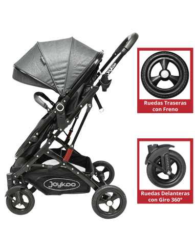 Carriola para Bebé con Portabebé Reversible Convertible a Bambineto Ruedas de Goma con Freno Plegable Cinturón de 5 Puntos | Joykoo Tienda Oficial