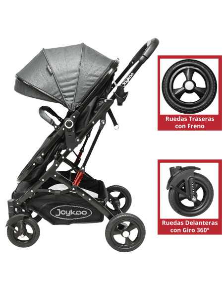 Carriola para Bebé con Portabebé Reversible Convertible a Bambineto Ruedas de Goma con Freno Plegable Cinturón de 5 Puntos | Joykoo Tienda Oficial