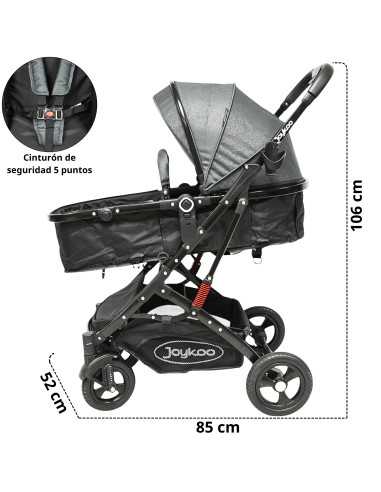 Carriola para Bebé con Portabebé Reversible Convertible a Bambineto Ruedas de Goma con Freno Plegable Cinturón de 5 Puntos | Joykoo Tienda Oficial