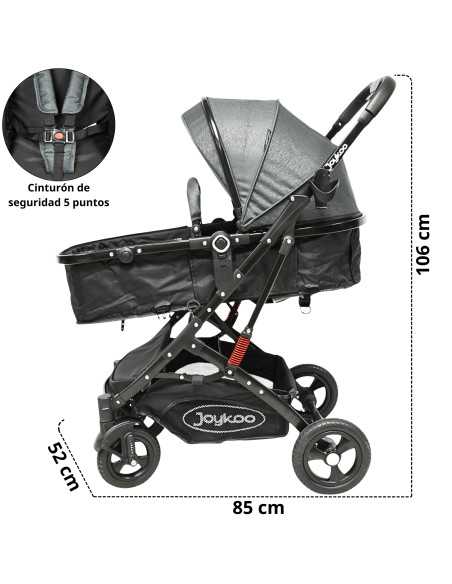 Carriola para Bebé con Portabebé Reversible Convertible a Bambineto Ruedas de Goma con Freno Plegable Cinturón de 5 Puntos | Joykoo Tienda Oficial