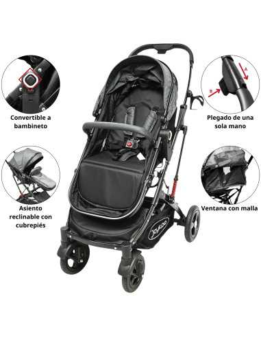 Carriola para Bebé con Portabebé Reversible Convertible a Bambineto Ruedas de Goma con Freno Plegable Cinturón de 5 Puntos | Joykoo Tienda Oficial