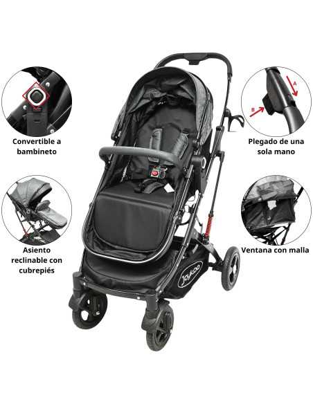Carriola para Bebé con Portabebé Reversible Convertible a Bambineto Ruedas de Goma con Freno Plegable Cinturón de 5 Puntos | Joykoo Tienda Oficial