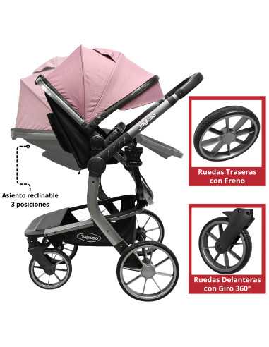 Carriola para Bebé Asiento Reversible Bambineto Acolchado Ruedas de Goma Plegable Cinturón de Seguridad | Joykoo Tienda Oficial