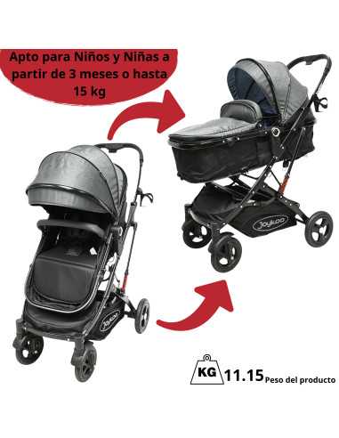 Carriola para Bebé con Portabebé Reversible Convertible a Bambineto Ruedas de Goma con Freno Plegable Cinturón de 5 Puntos | Joykoo Tienda Oficial