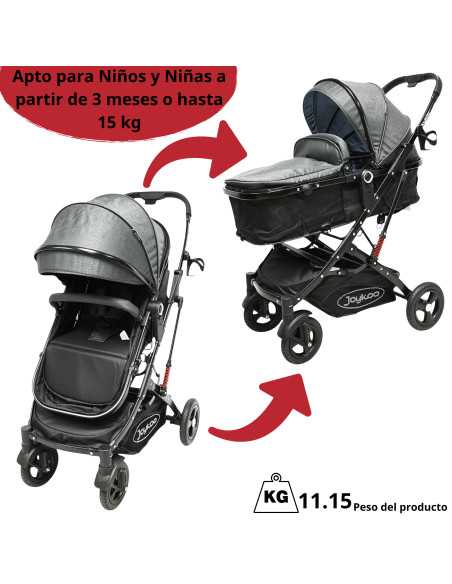 Carriola para Bebé con Portabebé Reversible Convertible a Bambineto Ruedas de Goma con Freno Plegable Cinturón de 5 Puntos | Joykoo Tienda Oficial