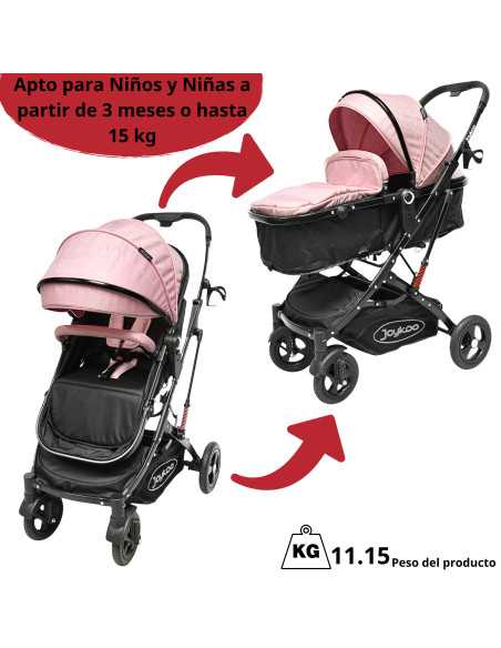 Carriola para Bebé con Portabebé Reversible Convertible a Bambineto Ruedas de Goma con Freno Plegable Cinturón de 5 Puntos | Joykoo Tienda Oficial