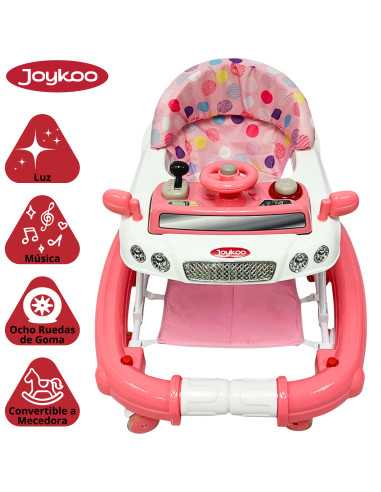 Andadera para Bebé Mecedora Luz y Sonido Diseño de Carrito Bastón Dirigible Alturas Ajustables Plegable Ruedas de Goma | Joykoo Tienda Oficial