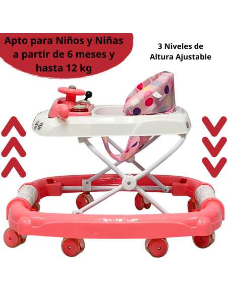 Andadera para Bebé Mecedora Luz y Sonido Diseño de Carrito Bastón Dirigible Alturas Ajustables Plegable Ruedas de Goma | Joykoo Tienda Oficial