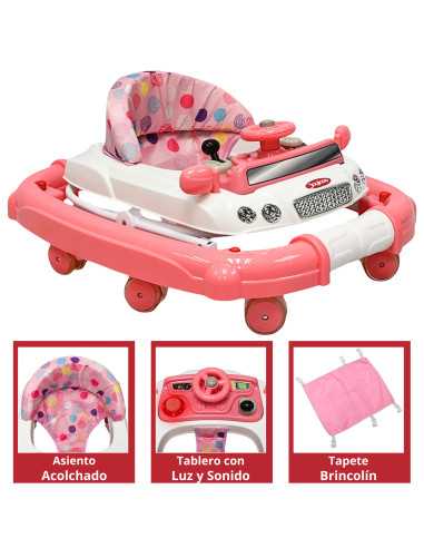 Andadera para Bebé Mecedora Luz y Sonido Diseño de Carrito Bastón Dirigible Alturas Ajustables Plegable Ruedas de Goma | Joykoo Tienda Oficial