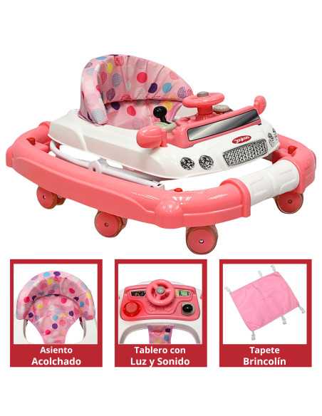Andadera para Bebé Mecedora Luz y Sonido Diseño de Carrito Bastón Dirigible Alturas Ajustables Plegable Ruedas de Goma | Joykoo Tienda Oficial