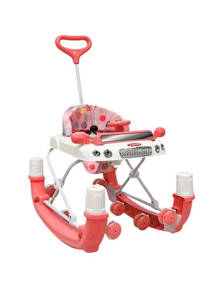 Andadera para Bebé Mecedora Luz y Sonido Diseño de Carrito Bastón Dirigible Alturas Ajustables Plegable Ruedas de Goma | Joykoo Tienda Oficial