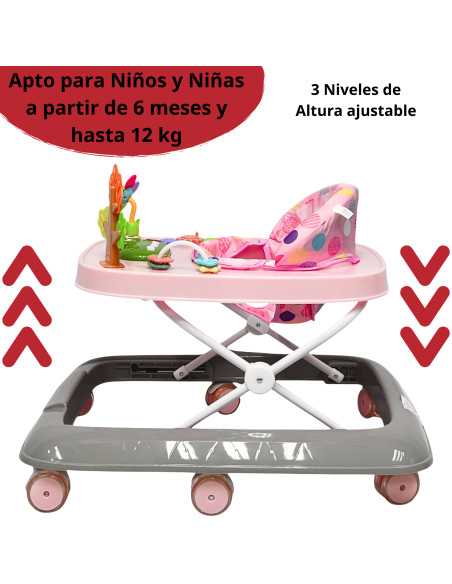 Andadera para Bebé Coco Luz y Sonido Altura Ajustable Plegable Ruedas de Goma Apta desde 6 meses | Joykoo Tienda Oficial