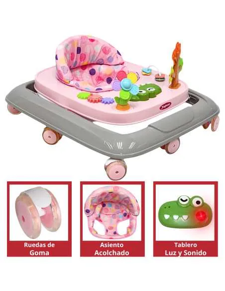 Andadera para Bebé Coco Luz y Sonido Altura Ajustable Plegable Ruedas de Goma Apta desde 6 meses | Joykoo Tienda Oficial