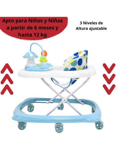 Andadera para Bebé Hongo Musical Juguetes Interactivos Altura Ajustable Ruedas de Goma Apta desde 6 meses y hasta 12 kg | Joykoo Tienda Oficial