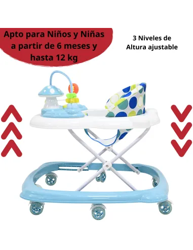 Andadera para Bebé Hongo Musical Juguetes Interactivos Altura Ajustable Ruedas de Goma Apta desde 6 meses y hasta 12 kg | Joykoo Tienda Oficial