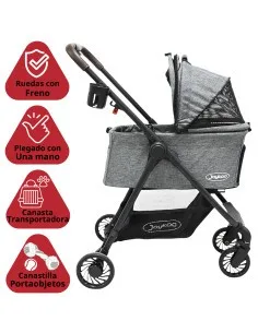 Carriola para Mascotas Cochecito para Perros y Gatos Pequeños - Medianos Transportadora Extraíble Ligera y Plegable con Freno Jo 2